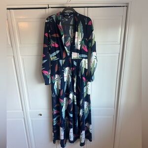 Jennafer Grace Navy Floral Long Sleeve Maxi Dress Sz L